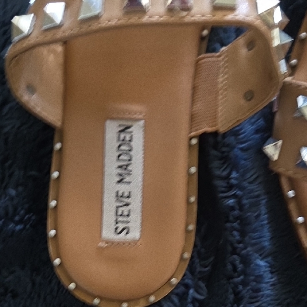 Steve Madden Tan Studded Slide Sandals - Picture 8 of 16